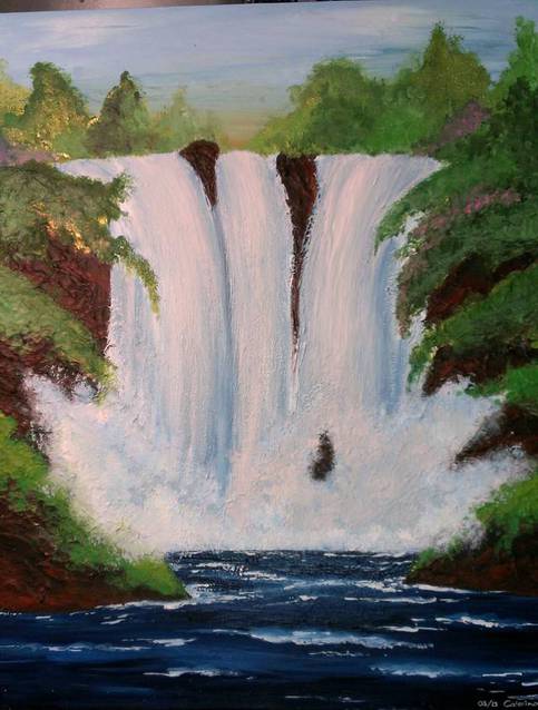 Acryl Gemälde Wasserfall Auf Leinwand Grösse: 50x40 cm Maison Acryl Gemälde Wasserfall Auf Leinwand Grösse: 50x40 cm